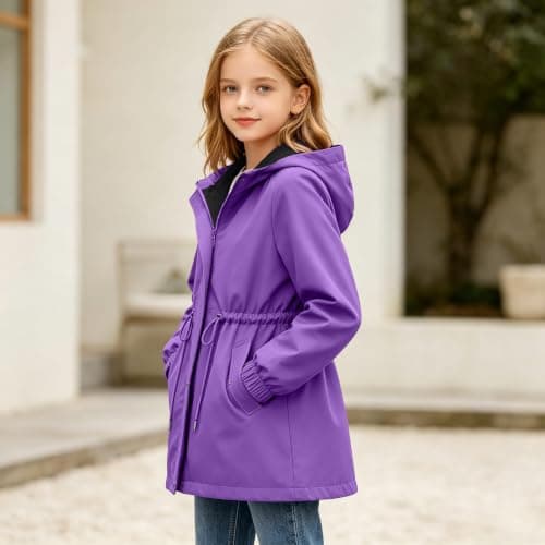 Purple Girls Waterproof Jacket Windproof Hooded Raincoat Outdoor 9 Years — view 2