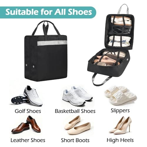 Shoe Bags for Travel with Handle, Travel Shoe Bags for Packing, Portable Shoes Storage Bag Organizer, Travel Luggage Shoe Bag for Women Men Holds 6 Pair of Shoes (Black) — view 5