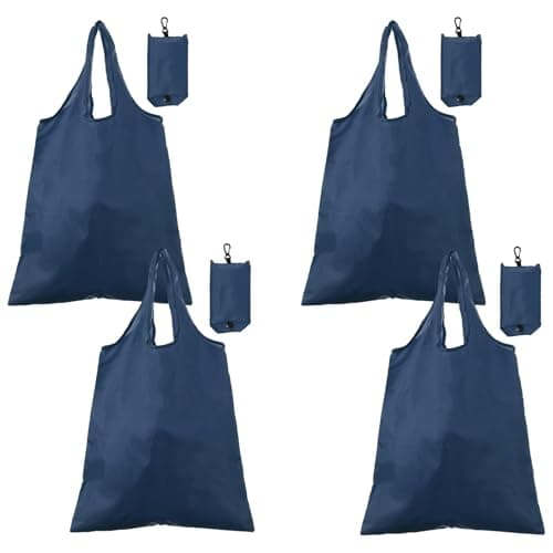 sourcing map 4 Pack Foldable Travel Bag with Handles, Lightweight Polyester Fabric Reusable Grocery Bags, Washable Shopping Tote Pouch for Women & Men Travel Beach Storage, Navy Blue