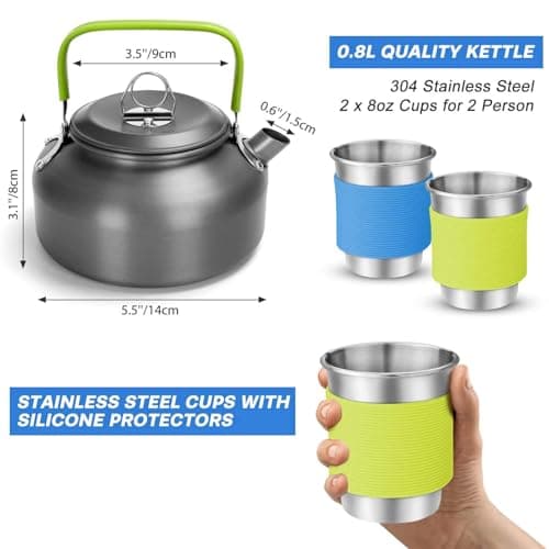 22PCS Camping Cookware Set, Portable Outdoor Cooking Pot and Pans Set with Teapot Nonstick Lightweight Camping Cookware Kit, for Hiking Backpacking 2-3 Person — view 6