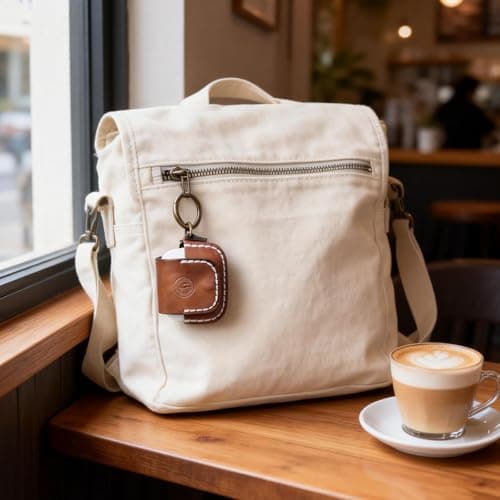 TOURBON Handmade Leather Earphone Case Holder Portable Earbuds Travel Case Carrying Pouch with Keychain — view 5