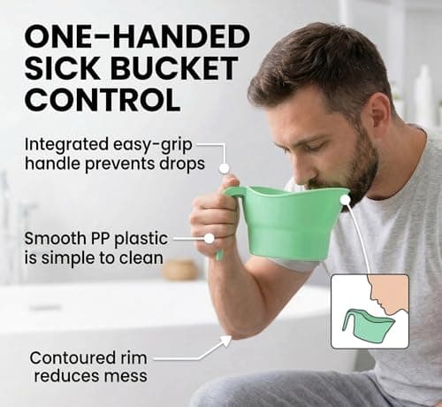Vomit Bowl with Easy-Grip Handle - 800ml Emesis Basin - Contoured Bedside Sick Bucket for Kids, Adults, Pregnancy Morning Sickness, and Motion Sickness (Green) — view 6
