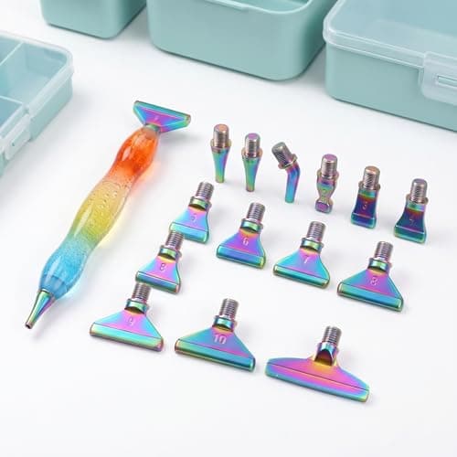 Diamond Painting Pen Kit, Ergonomic Resin Diamond Art Pens with 13 Metal Tips, Multi Placer Drill Pen Set for DIY Diamond Painting Accessories with Storage Box & Wax (Pink & Rose Gold) — view 4