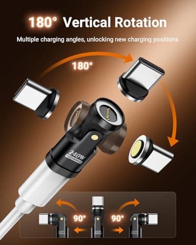 USB C Magnetic Adapter PD 240W, 180° 360° Rotating 9 PIN Type-C Adaptor — view 4