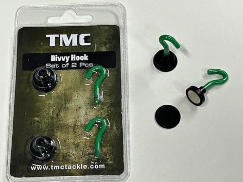 TMC Bivvy Hook, Camping, Tent, 2 Pieces, Magnetic with Backing Plates, Green + Black. 2cm Diameter Backing Plate, and 2.5cm Length Hook When Screwed in. — view 3