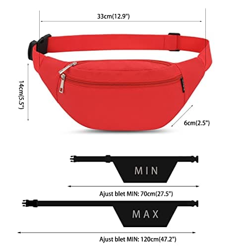 Bumbags and Fanny Packs for Men Women Hiking Running Travel Waterproof Waist Bag Walking Dog Outdoor Sport for Ladies Boys Red — view 5