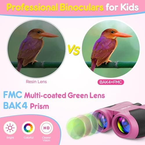 BNISE Kids Binoculars for Girls 10x25 Compact Camping Hiking Gift Pink — view 5