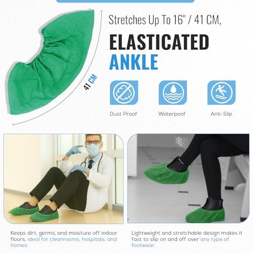TYGA Waterproof Shoe Covers Disposable, CPE, Green, Pack Of 30 — view 3