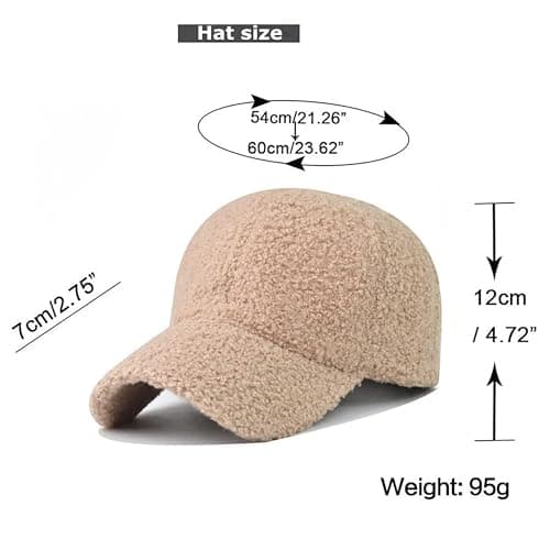 Avilego Winter Baseball Cap for Women Lamb Wool Solid Color Warm Baseball Cap for Outdoor Travel, Khaki, One Size — view 2