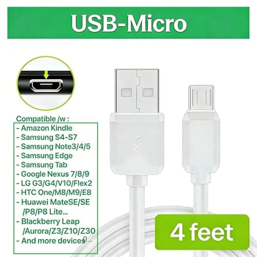 JuSoFU 4FT Mixed Charging Cables (7-Pack) Including C-C, USB-C, Micro USB, C-Lightning, USB-Lightning, Compatible with Charging Station, iPhone, Galaxy S26/25/24/23/22/21/20, Tablet, Laptop (White) — view 2