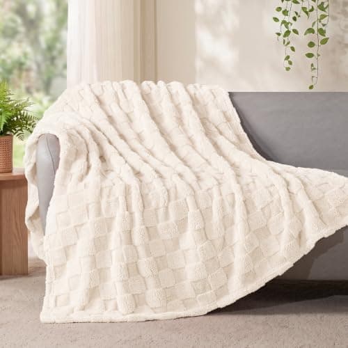 Exclusivo Mezcla Checkered Fleece Throw Blanket for Sofa Couch, 127x152 CM