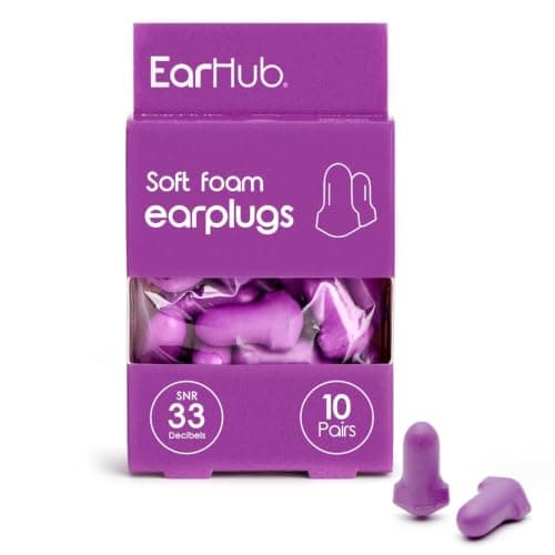 EarHub Sleepwell Soft Foam Earplugs, Hearing Protection 33dB, Ear Plugs Best Used for Sleep, Also Used for Travel, Work, Study & Concerts, Purple, 10 Pairs