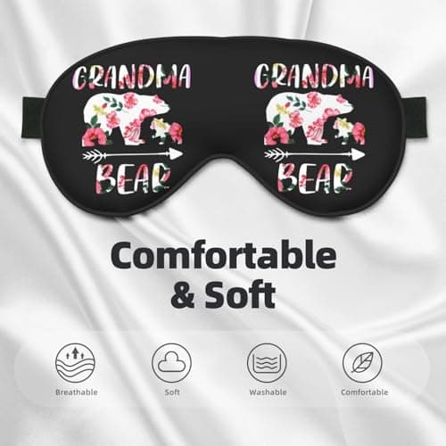 Grandma Bear Floral Flowers Eye Mask Sleep Mask Light BlockBlindfold Night Eyes Cover Soft Pressure-Free Eyeshade with Elastic Strap for Home Travel Office Nap Yoga — view 4