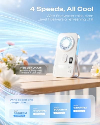 Otlonpe Mini Handheld Portable Mist Fan, Small Rechargeable Handheld Fan with Water Mist Spray, 4 Speeds, LED Display, Foldable Stand, Mini Personal Misting Cooling Fans for Travel (White) — view 2