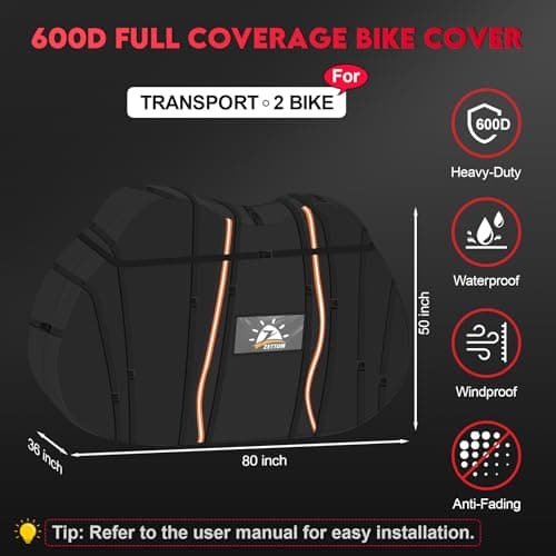 Zettum Bike Cover for Transport 2 Bike - 600D Travel Bike Covers for 2 Bikes on Rear Bike Rack Waterproof & Heavy Duty, Outdoor Full Bicycle Rack Cover for Two Bikes on Car Hitch Storage — view 3