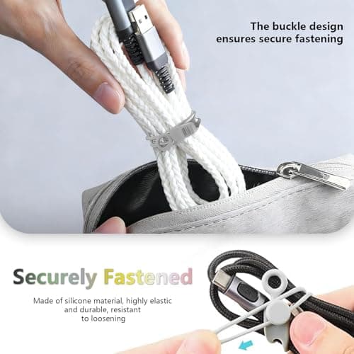 Data Cable Organizer, Elastic Reusable Silicone Cable Straps Cord Organizer for Bundling and Fastening Earphone, Phone Charger (12 PCS) — view 3
