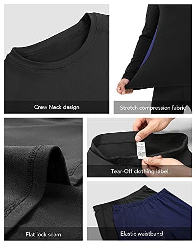 Roadbox Mens Thermal Underwear Fleece Lined Long Sleeve Tops & Tights Compression Running Base Layer for Gym Golf Training — view 5
