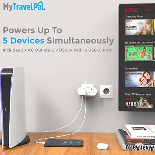 MyTravelPal 2 Way UK to Europe Travel Adapter USB & USB-C | UK Safety Regs — view 3