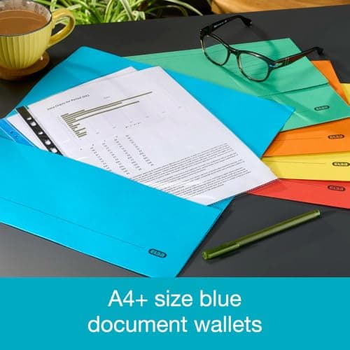 Elba Foolscap Document Wallets, Blue A4+ Folders for Paperwork, Pack of 25 — view 4