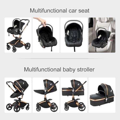 Magic ZC PU Leather 3 in 1 Pushchair Pram Travel System, Baby Stroller 3 in 1 with 360° Rotatable Seat, Newborn Infant Buggy with Aluminum Frame, Toddler Carriage with One-Click Folding (906 Brown-1) — view 4