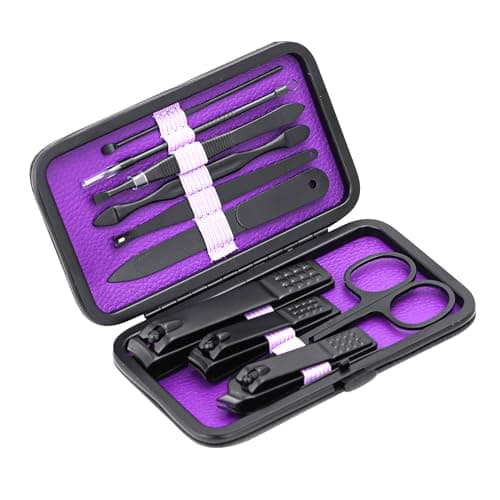 Glamne Manicure Set Nail Clippers Kit Professional Stainless Steel Nail Care Tools with Leather Travel Case 10 in 1 Purple — view 2