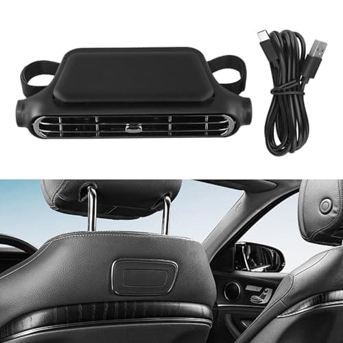 Feeshoppher Car Headrest Cooling Fan with 3 Speeds Adjustable Airflow, Silent Electric Neck Cooler for Vehicle Seat, Portable USB Powered Fan for Road Trip Camping Hiking, Black(Black) — view 5