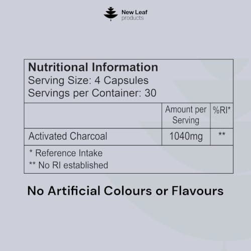 Activated Charcoal Capsules - 120 High Strength Activated Charcoal Tablets Alternative - 1040mg Per Serving, Helps Reduce Excessive Flatulence After Eating - Made in UK By New Leaf — view 6