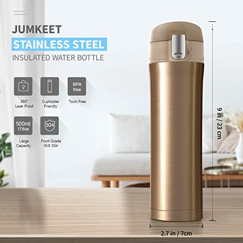 JUMKEET Double Walled Vacuum Flask Thermo,Stainless Steel Insulated Water Bottle | Flask for Hot and Cold Drinks Travel Coffee Mug, Sports Water Bottle (A-Gold) — view 2