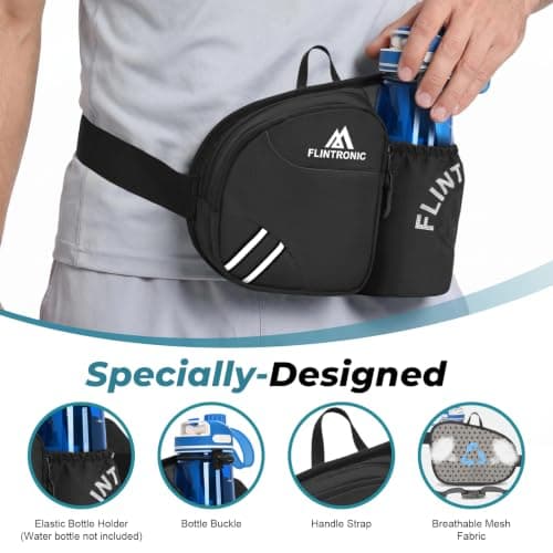 Flintronic Waist Bag, Waist Fanny Pcak with Boottle Holder and Adjustable Strap, Light and Waterproof, Bum Bag for Sports Travel Dog Walking Hiking,Black — view 3