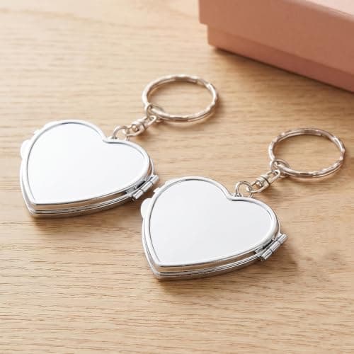 Kichvoe 4pcs Heart Shaped Double-sided Folding Makeup Mirror Keychain Set for Women, Metal and Aluminum with Crystal Reflection, Space Saving Design, for Commutes and Fitness Routines — view 5