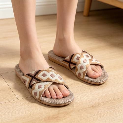 Women's Printed Casual Sandals with Arch Support, Breathable Slip-On Slides for Summer Outdoor and Indoor Use, Lightweight EVA Sole(Black, 7) — view 3