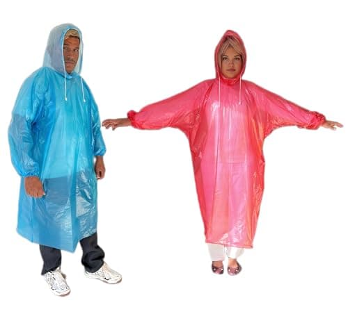 Start and Drive Ltd, Poncho Rain Coat Long Sleeve Waterproof Plastic Adult Size Disposable Ponchos with Hoods Emergency Raincoats (UK, Alpha, One Size, Regular, Regular, Mix (1 Blue + 1 Red)) — view 2
