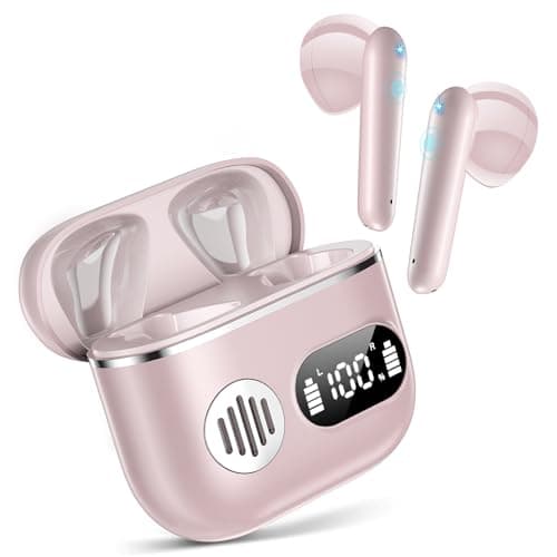 Wireless Earbuds 2026 Sport Bluetooth Headphones Stereo Earphones with ENC Mic Wireless Earphones In Ear Earbuds with Dual LED Display, 48H Playtime, Running Headphones IP7 Waterproof, Ceramic Pink