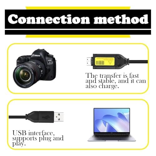 Samsung Camera USB Cable, 2-in-1 Data Sync and Fast Charging Lead for ES ST PL WB Series, Compatible with ES55 ES65 PL120 WB550, Stable Transfer for Travel Home Use (Black 1 Pc) — view 6
