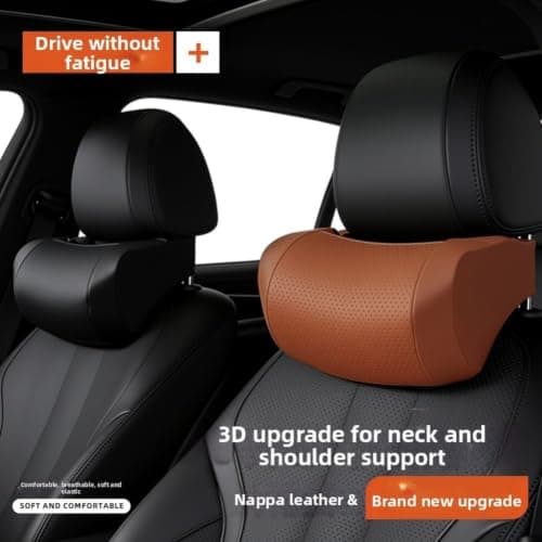 Nappa Leather Car Headrest Pillow with Breathable Perforated Design, Ergonomic Neck Support Cushion for Auto Interior Seats(Black) — view 6