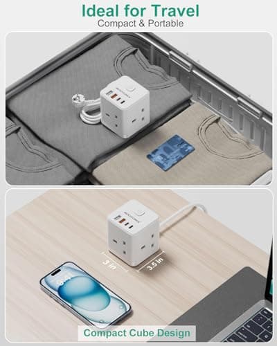UK to European Plug Adapter with 1.5m Cable, PD20W USB-C, Type E/F — view 4