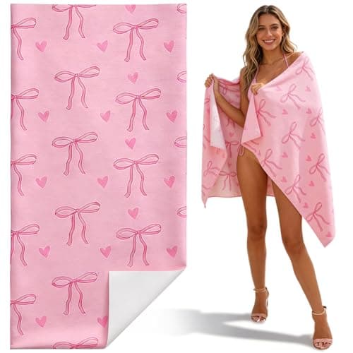 VorErgyllic Pink Bow Beach Towel for Girls Women - Cute Bow Pool Towel Plush Fabric Kids Adult Gift for Bath Sport Travel Swimming Camping 75x150cm