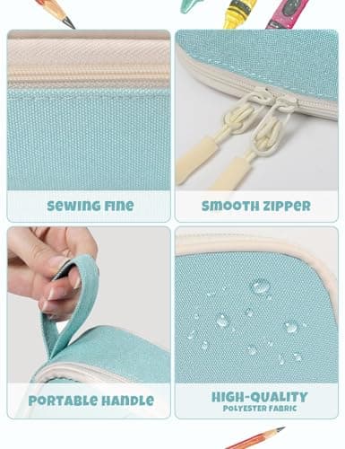 SUNEE Large Capacity Pencil Case with Compartments and Handle, Aesthetic Pen Pouch Organizer, Big Storage Portable Pencil Bag for Girls, Boys, Adults, School and Office Stationery Supplies, Mint Green — view 4