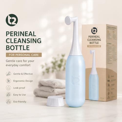 T2 Peri Bottle 500ml — Portable Bidet & Perineal Bottle for Women, Postpartum Pain Relief After Birth — Angled Nozzle, BPA-Free EVA, Travel Cap & Bag — Hospital Bag Essential (Sky Blue) — view 2