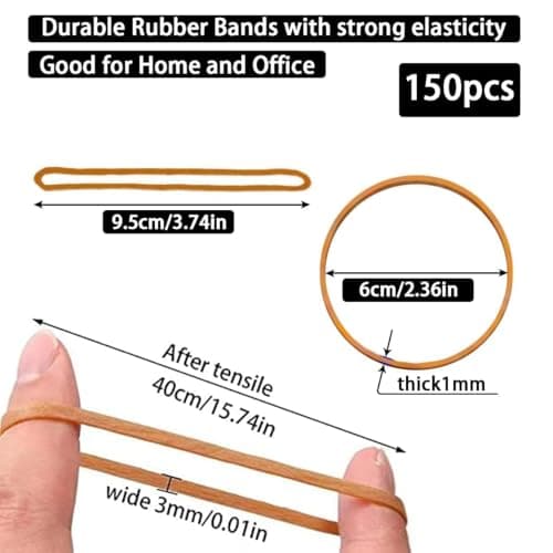 Thick Elastic Bands 150pcs Heavy Duty Trash Can Bands Stretchable Rubber Bands Elastic Trash Can Bands Office File Folder Strong Elastic Rubber Bands for School Home Office Supplies 3.7Inches — view 2