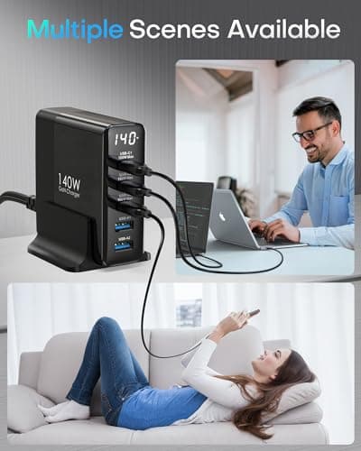 140W USB C Fast Charger Plug with Display, 5 Port GaN Charging Station Hub — view 5
