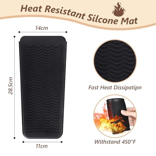 Flintronic Silicone Heat Resistant Mat, Heat Resistant Silicone Mat Pouch for Curling Irons, Heat Proof Protection Mat for Travel Home Salon Flat Iron Hair Styling Tools, Black — view 2