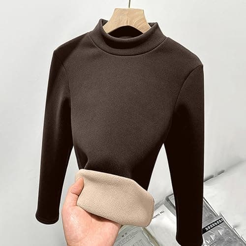 Longra Thermal Pullover Long Sleeve Top Women Stretchy Ladies Turtle Neck Thermals Jumpers T Shirt Base Layer Thermal Underwear Warm Fleece Shirt Winter Thermals Wear for Women Coffee — view 4