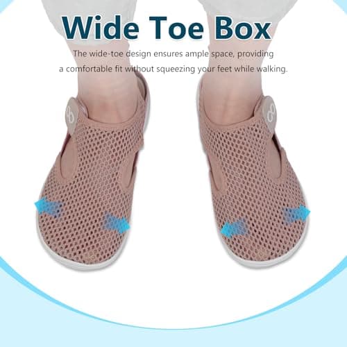 JOINFREE Womens Sandals Wide Fit Walking Trainers Mesh Breathable Zero Drop Barefoot Adjustable Summer Holiday Shoes Closed Toe for Beach Garden Travel Daily Wear Anti-Slip Dusty Pink — view 2