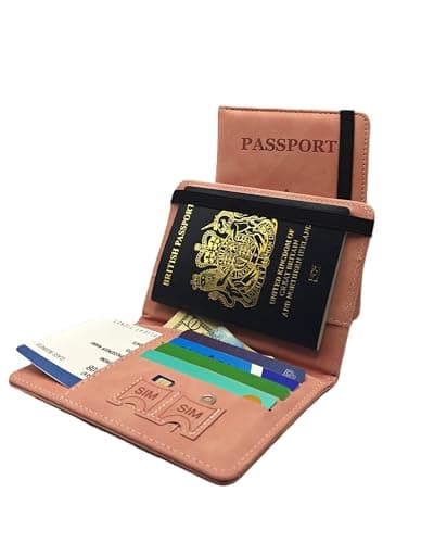 Voyana RFID Blocking Passport Holder, PU Leather Travel Wallet for Men and Women, Slim Cover for Passport, Boarding Pass, Credit Cards and Cash (Pink) — view 5
