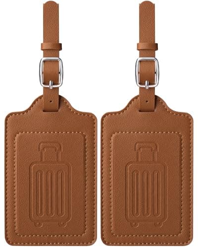 Teskyer 2 Luggage Tags for Suitcases, Travel Essentials, Brown