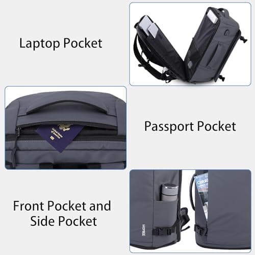 HOMIEE Travel Backpack Mens,17.3 Inch Laptop Bag Womens,40L TSA Friendly Flight Approved Carry on Luggage with Shoes Compartment,Large Business Rucksack with USB Port for Work School Weekend (Grey) — view 3