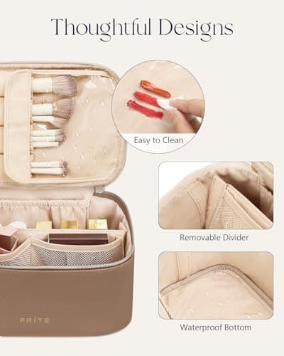 Prite Makeup Bag Toiletry Case for Women with Brush Holder, Beige, 2Pcs Set — view 6