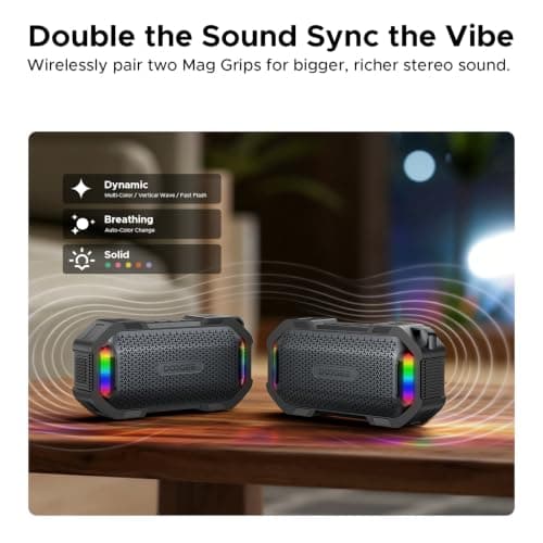 DOOGEEEco MagGrip Magnetic Portable Bluetooth Speaker, IP67 Waterproof Wireless Portable Speakers Bluetooth with RGB Light, 10W Loud Stereo TWS Pairing Bluetooth Speakers for Outdoor Kitchen - Black — view 6