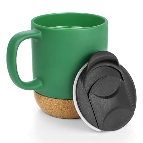 Ceramic Coffee Mug with Lid, 400ML Travel Mugs with Handle, Tea Cup(Cyan)